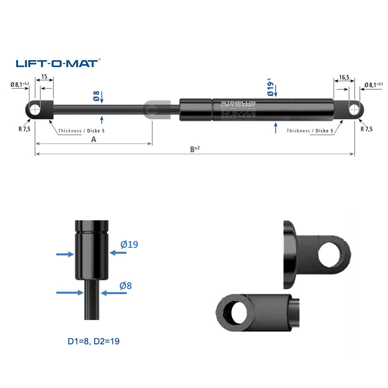 084670 Stabilus Molla a gas Lift-O-Mat 8x19 pneumatico